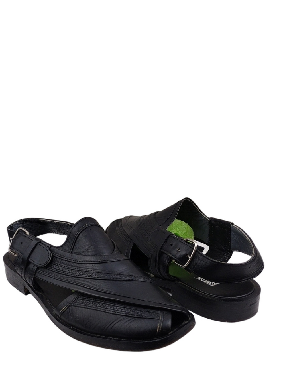 Original English Boot House Peshawari Chappel Black Leather Buckled Sandal Shoe